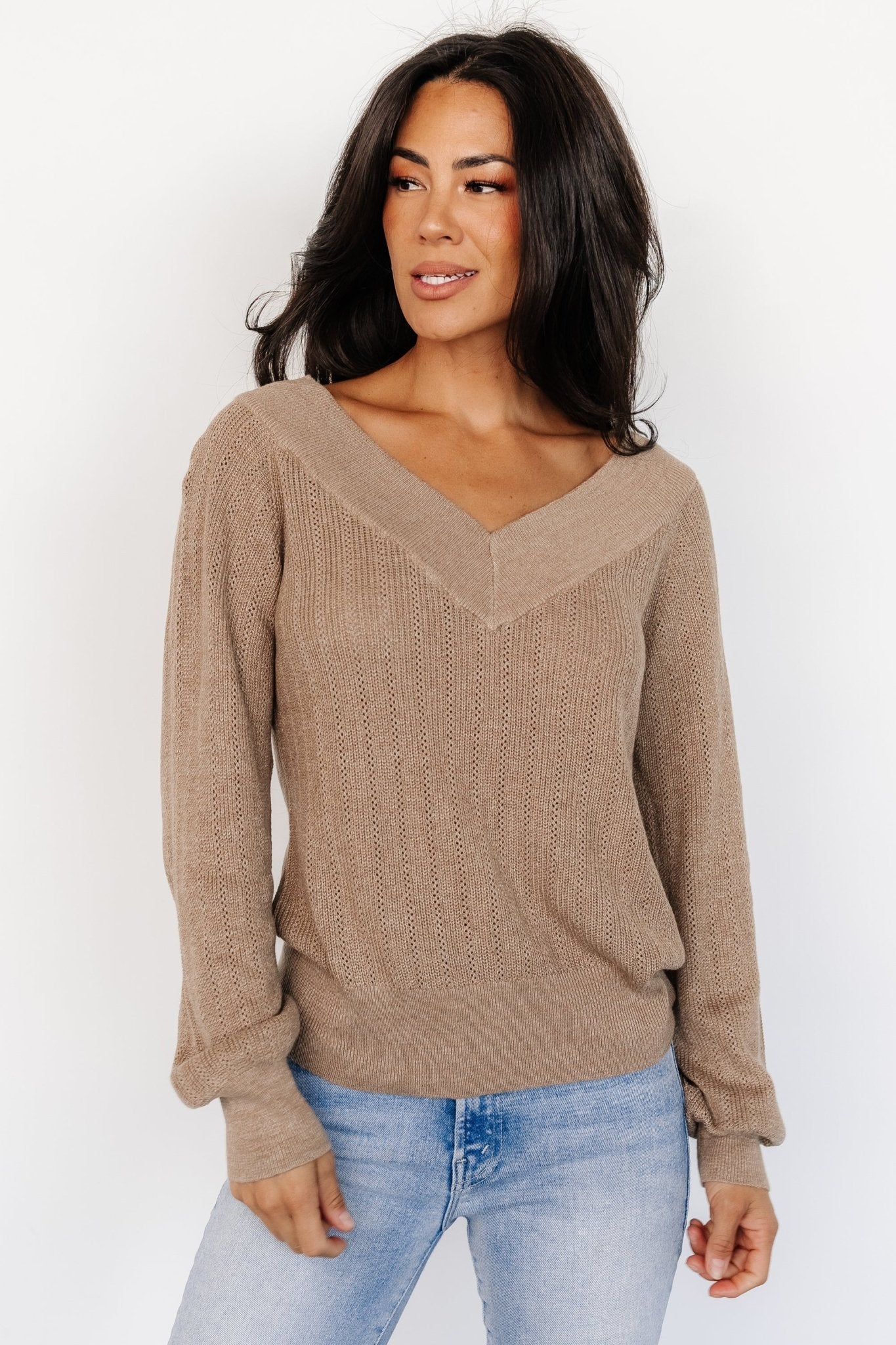 Ashby V Neck Sweater Top | Mocha
