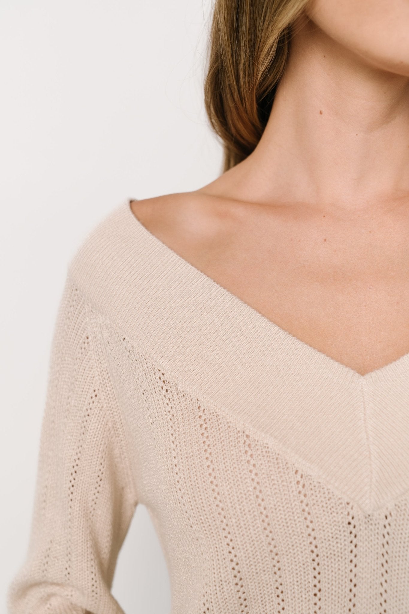 Ashby V Neck Sweater Top | Natural
