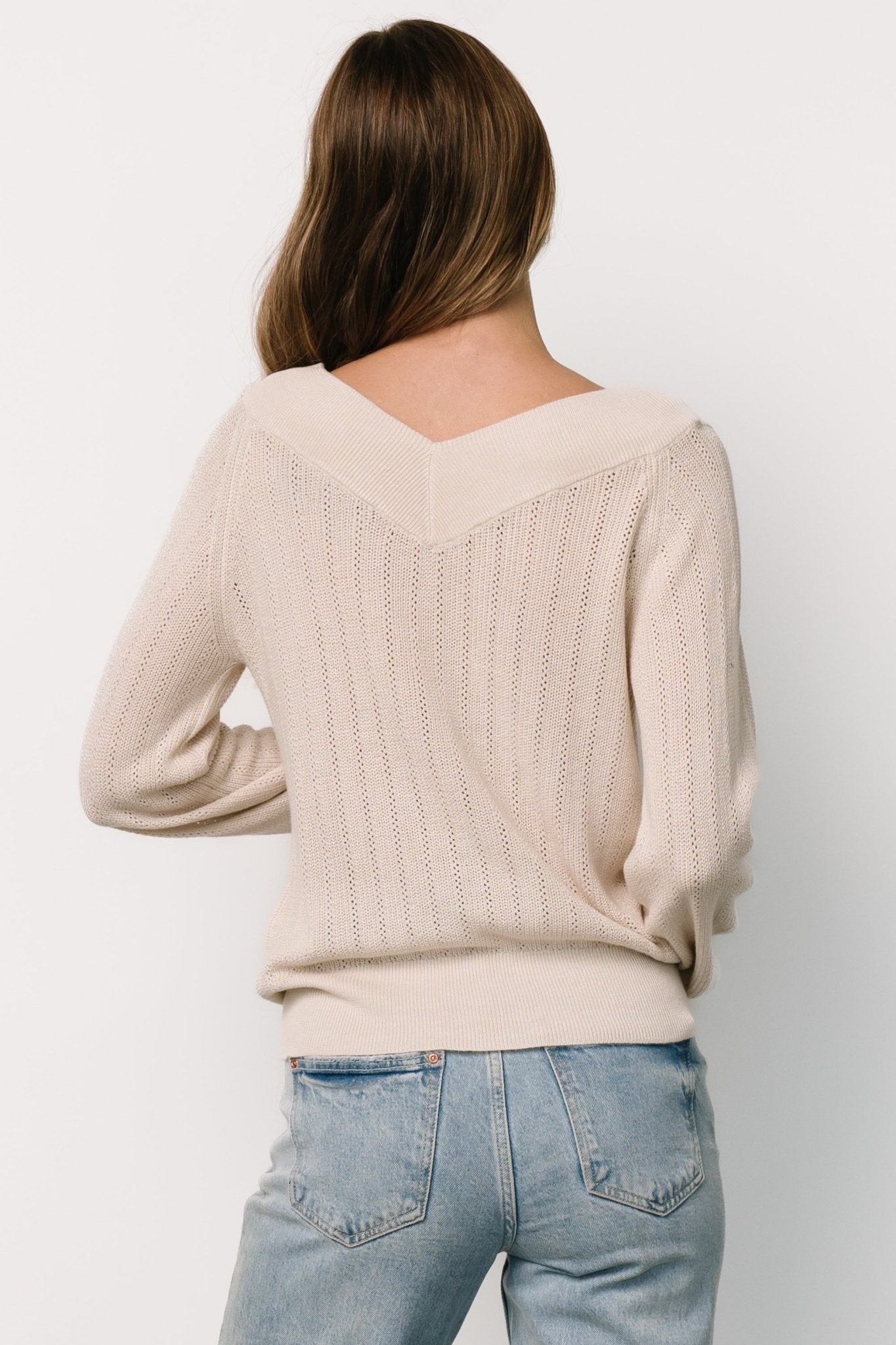 Ashby V Neck Sweater Top | Natural
