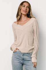 Ashby V Neck Sweater Top | Natural
