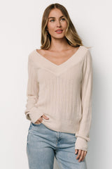 Ashby V Neck Sweater Top | Natural