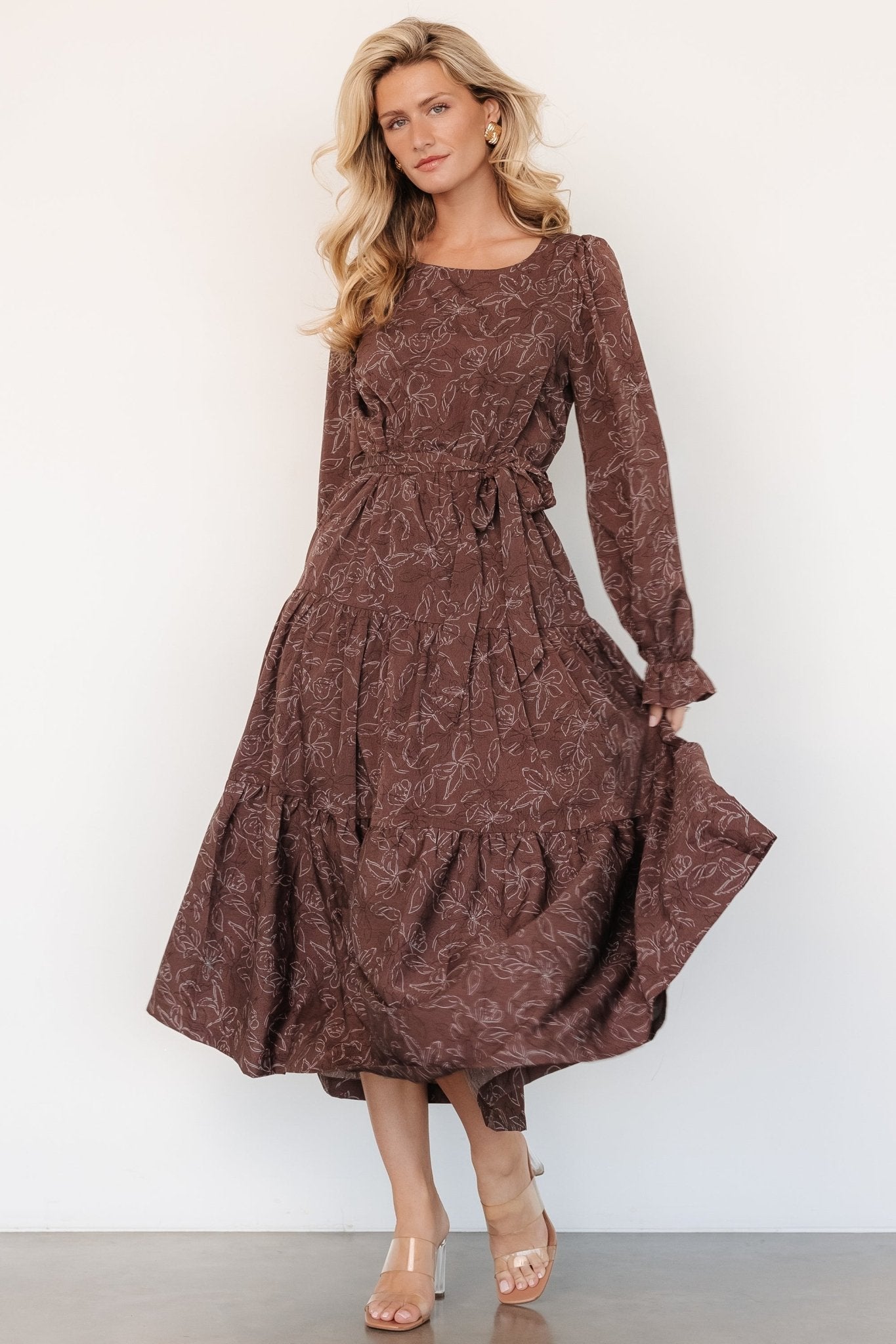 Ashlyn Long Sleeve Dress | Brown Print
