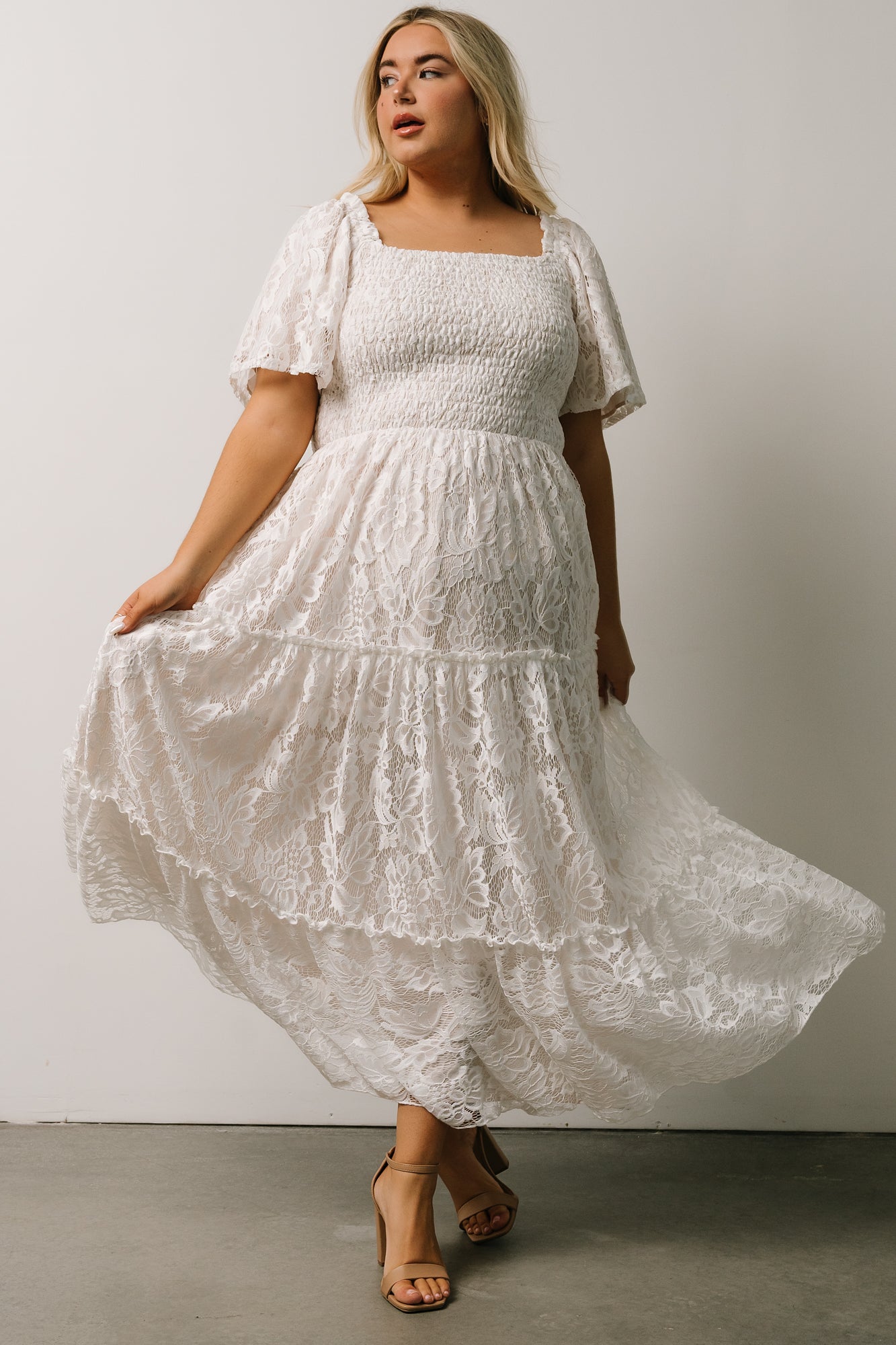 Aspen Smocked Lace Maxi Dress | Off White