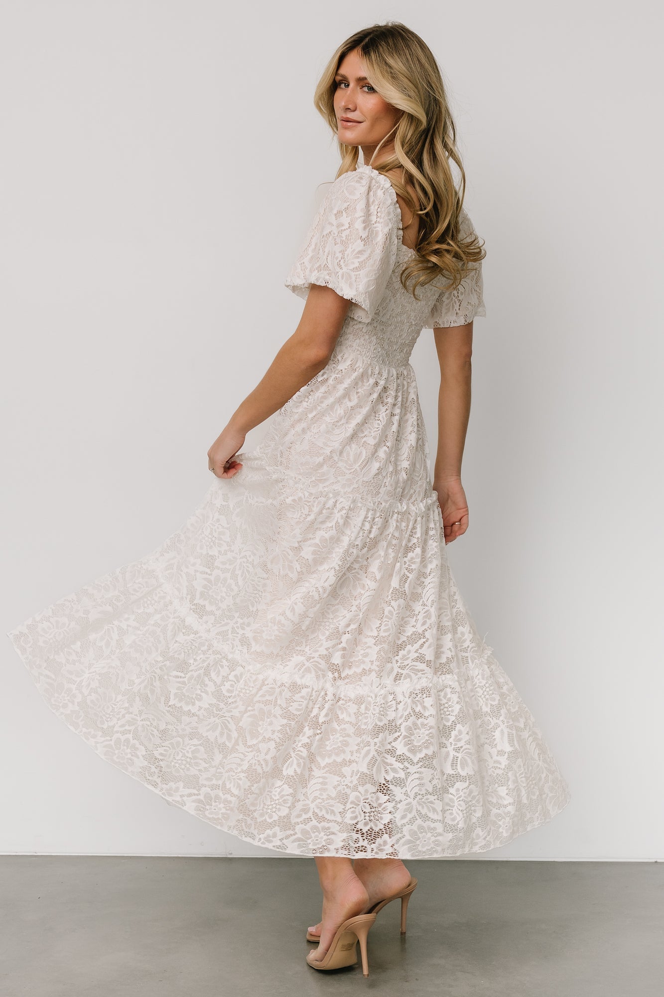 Aspen Smocked Lace Maxi Dress | Off White