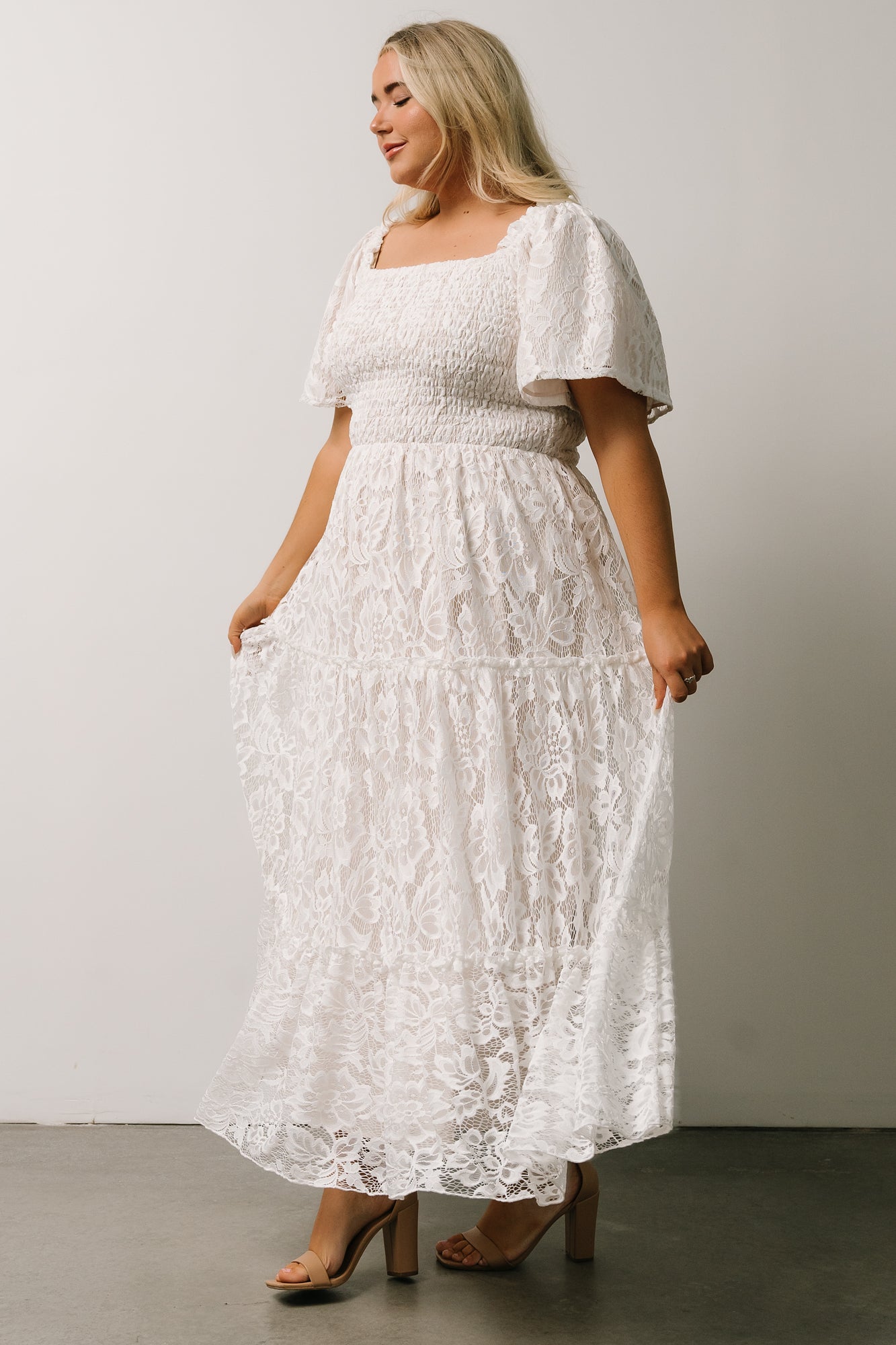 Aspen Smocked Lace Maxi Dress | Off White