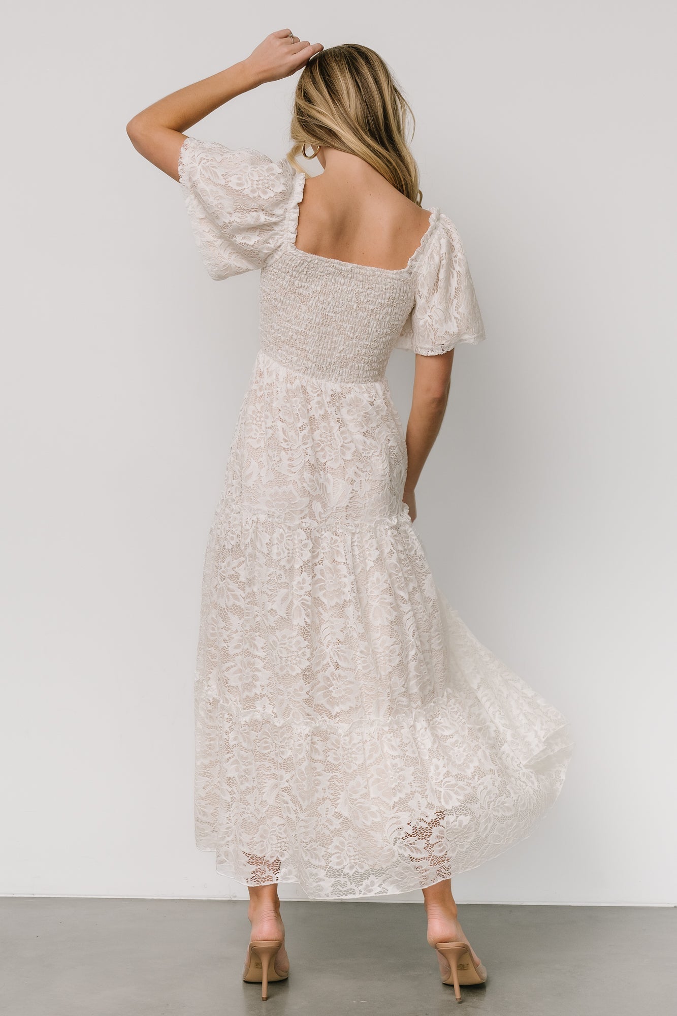 Aspen Smocked Lace Maxi Dress | Off White