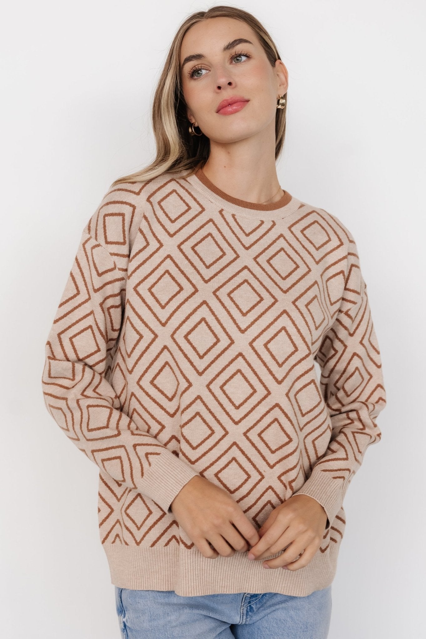 Asther Diamond Sweater | Oatmeal + Camel
