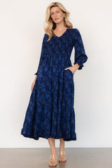 Aubrey Smocked Midi Dress | Navy Floral