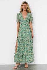 Audrey Deep V Maxi Dress | Green Floral