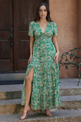 Audrey Deep V Maxi Dress | Green Floral