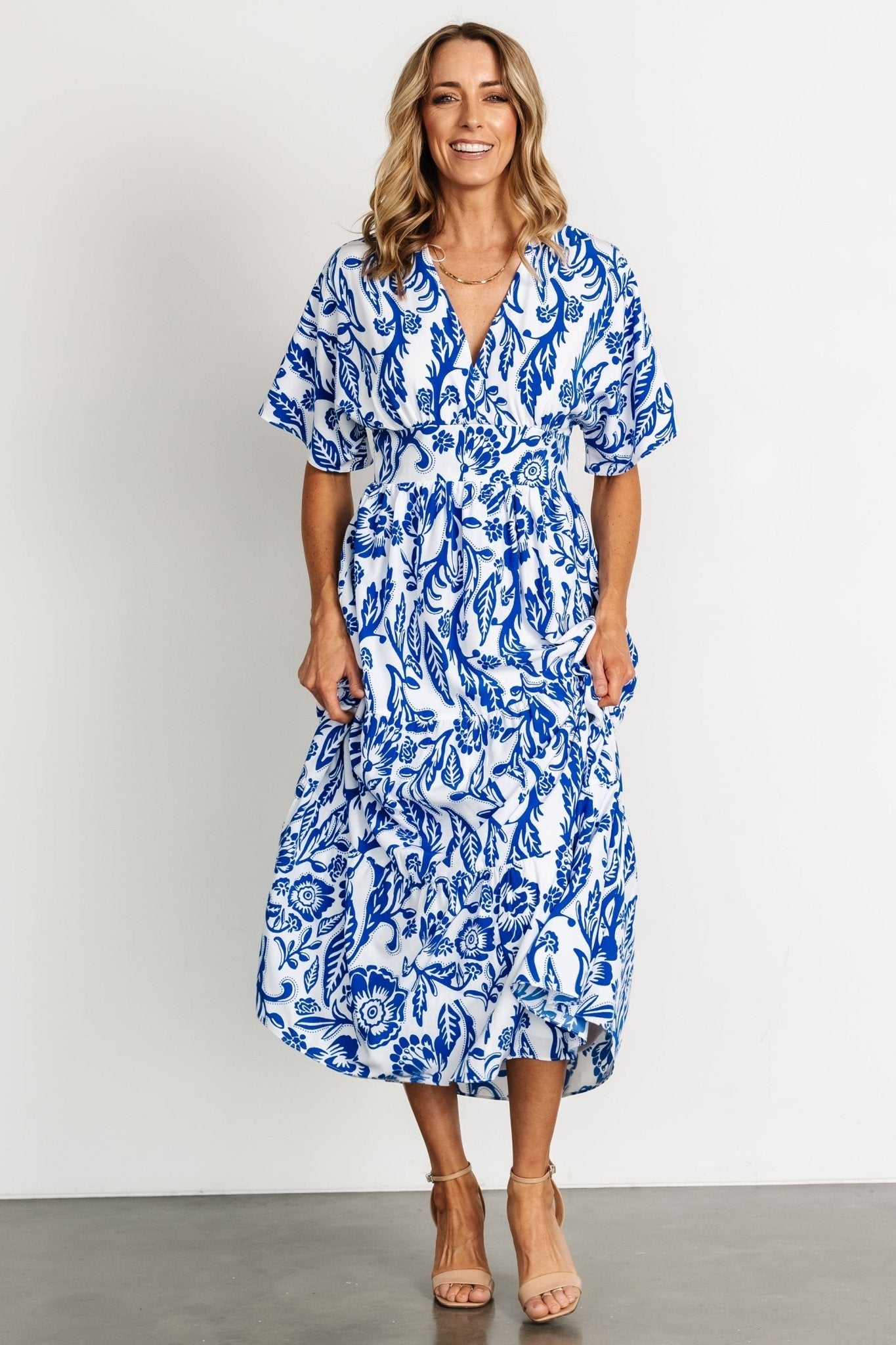 Austin Kimono Dress | Cobalt Print