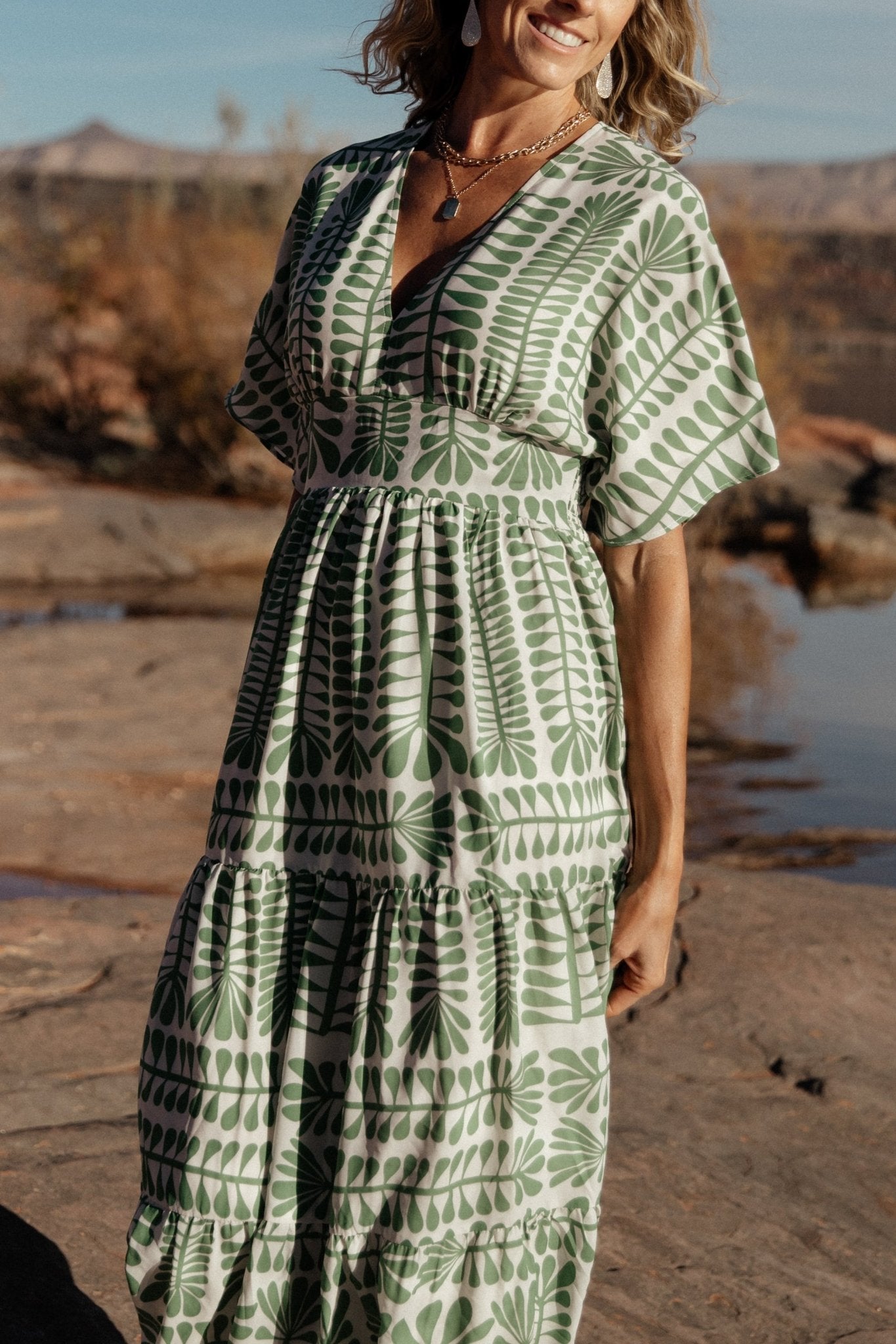 Austin Kimono Dress | Green Print