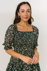 Azlyn Smocked Short Dress | Green + Pink Floral