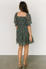 Azlyn Smocked Short Dress | Green + Pink Floral