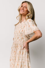Bailey Smocked Midi Dress | Ivory + Golden Floral
