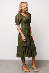 Beatrice Smocked Midi Dress | Olive Floral