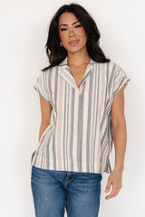 Beckett Button Top | Natural Multi Stripe