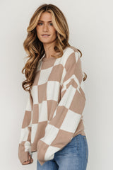Bella Checkered Sweater | Taupe