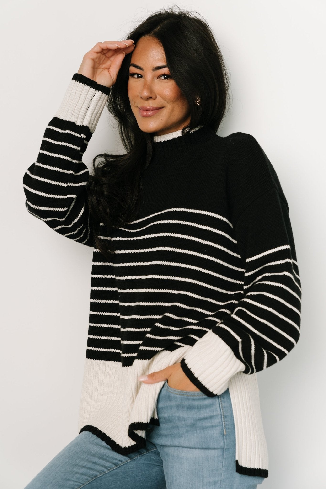 Benedict Stripe Knit Sweater | Black + Cream