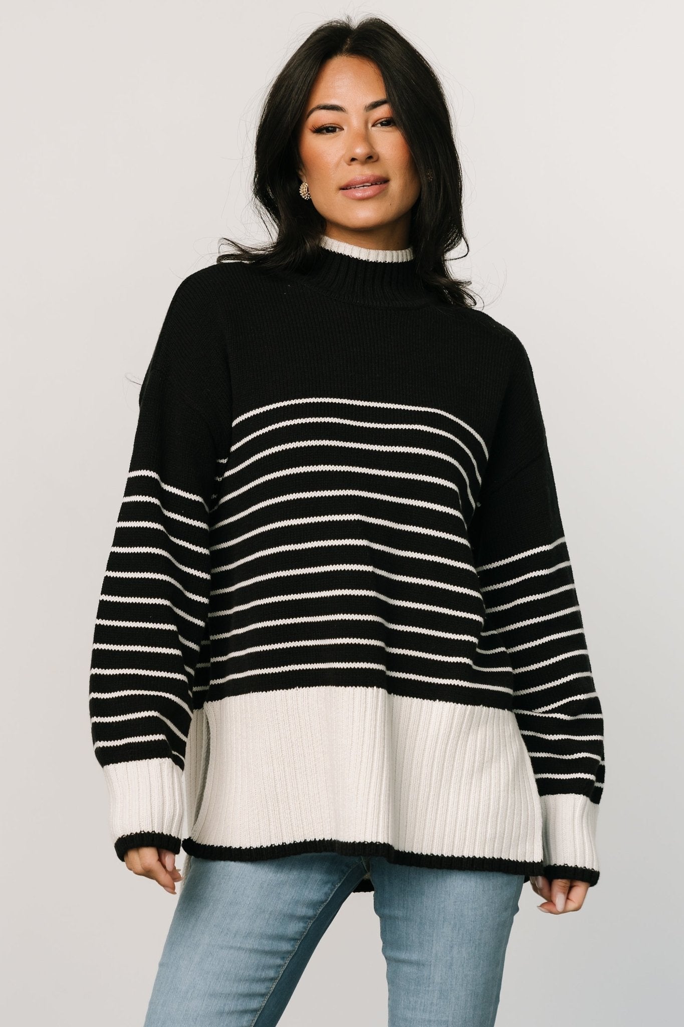 Benedict Stripe Knit Sweater | Black + Cream