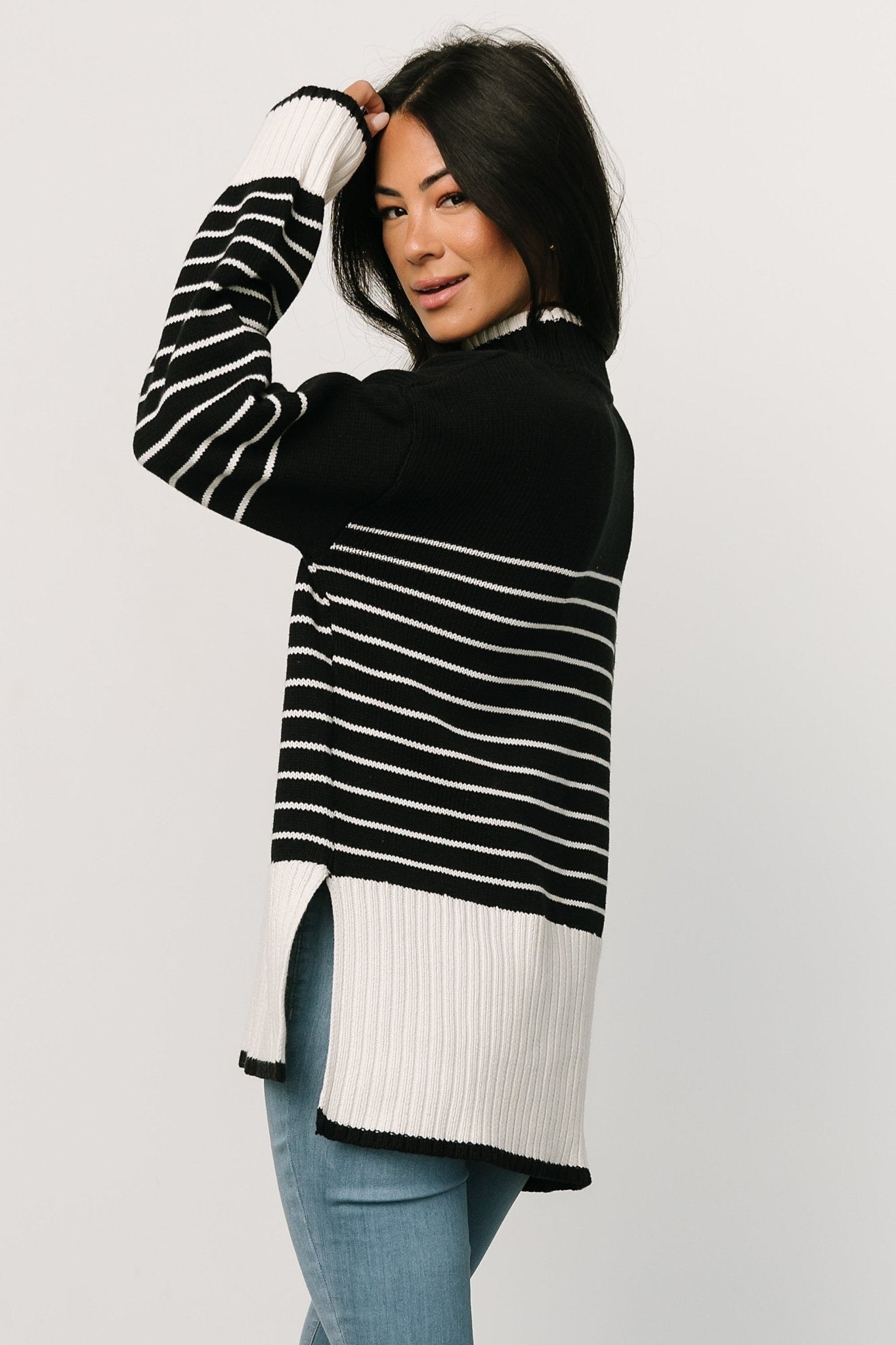 Benedict Stripe Knit Sweater | Black + Cream