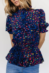 Beth Peplum Top | Blue Multi