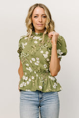 Beth Peplum Top | Olive Floral