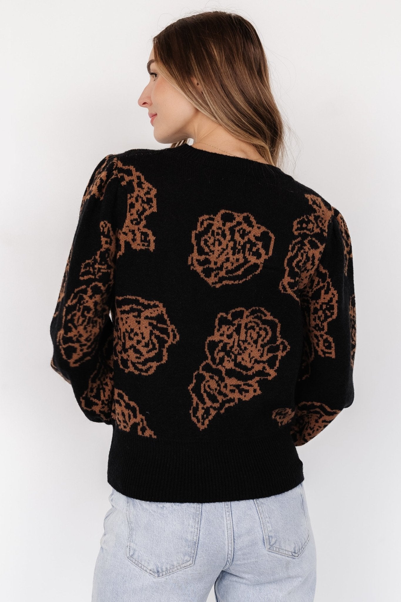 Blake Floral Sweater | Black + Camel
