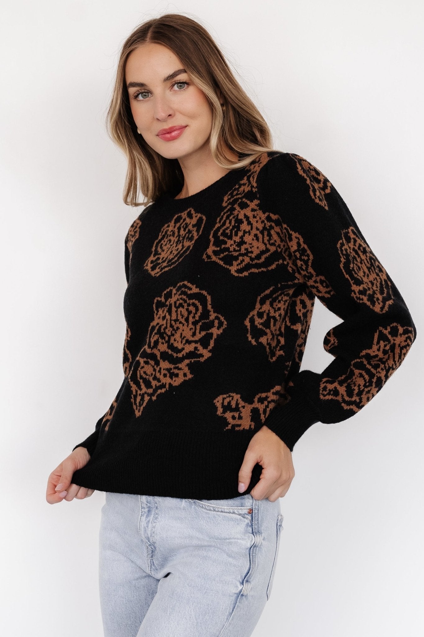 Blake Floral Sweater | Black + Camel