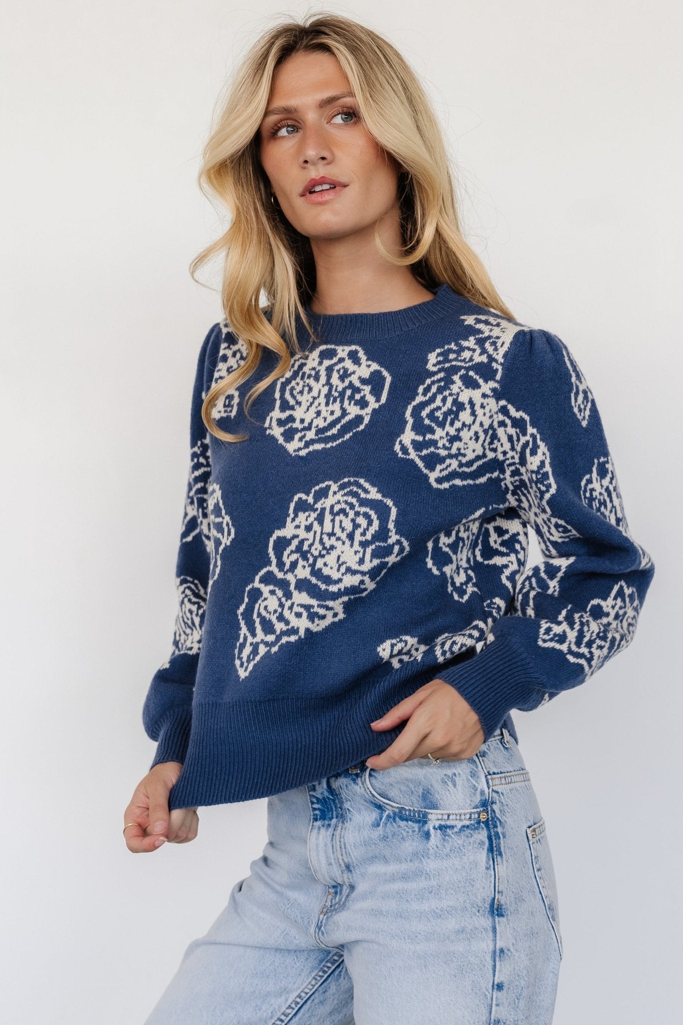Blake Floral Sweater | Blue + Cream
