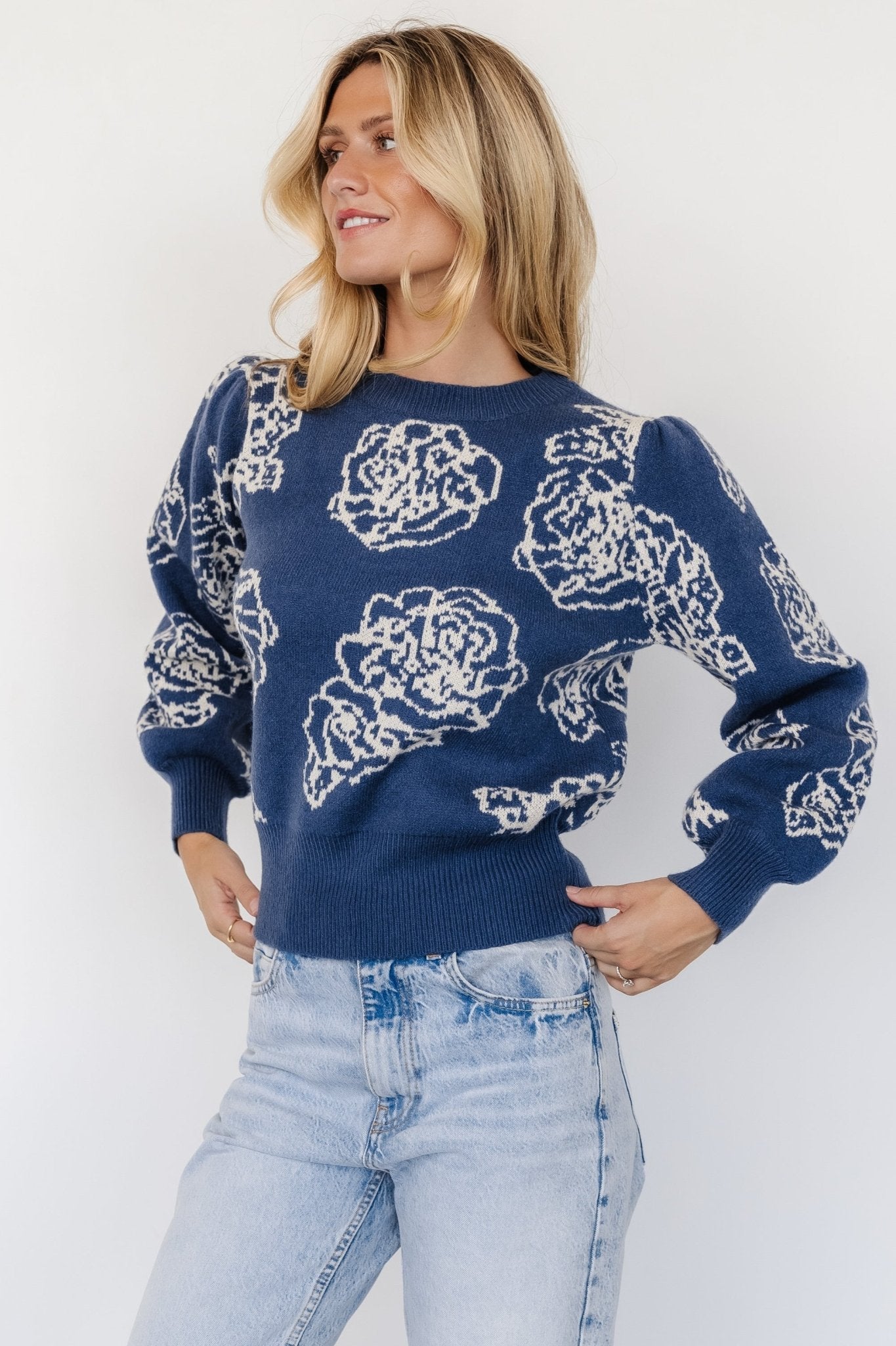 Blake Floral Sweater | Blue + Cream