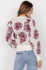 Blake Floral Sweater | Off White + Burgundy