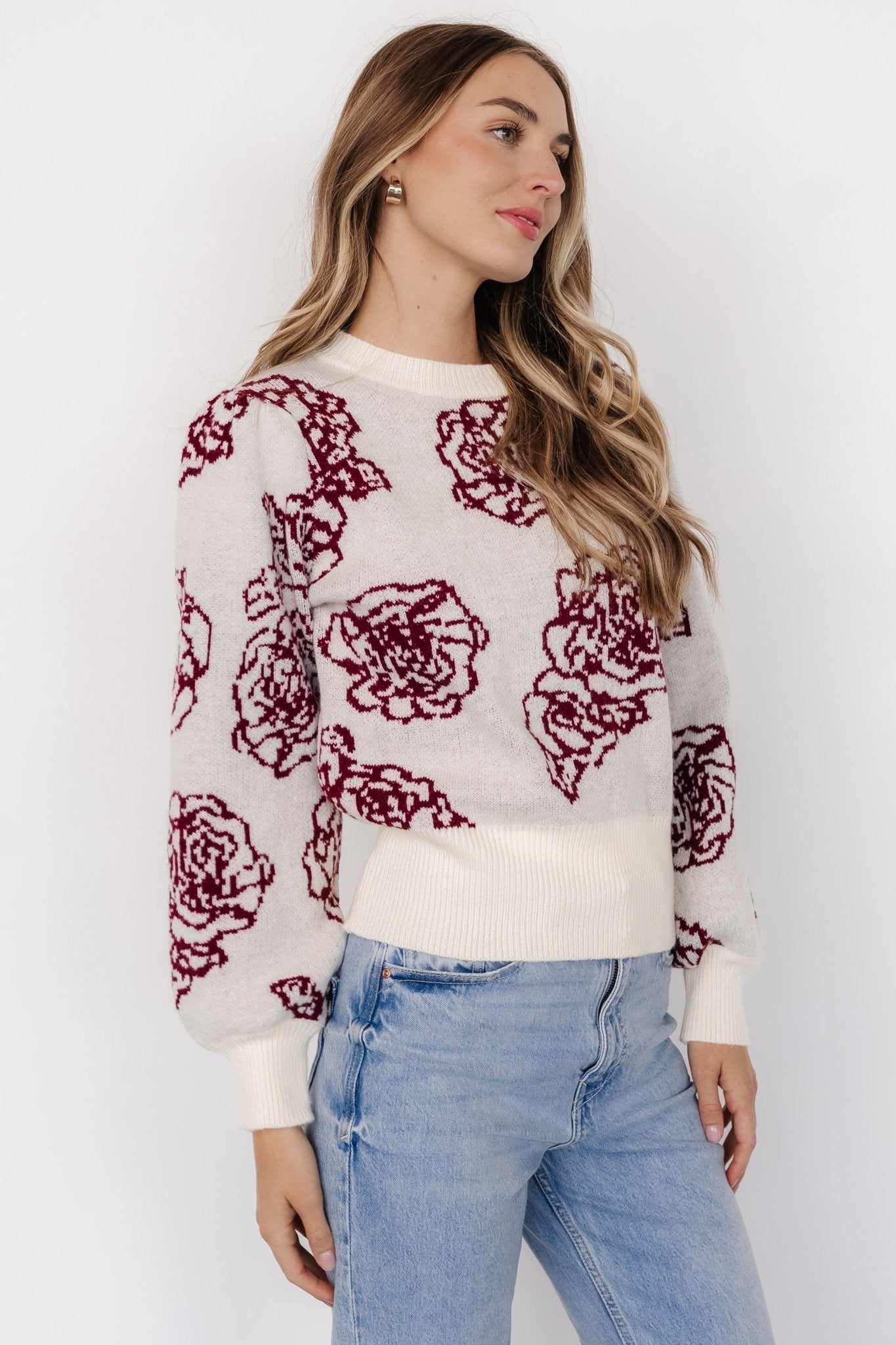 Blake Floral Sweater | Off White + Burgundy