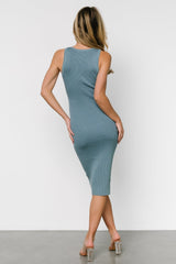 Bobbie Snap Button Midi Dress | Dusty Blue