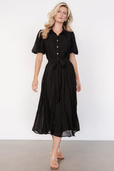 Boston Pleated Button Dress | Black