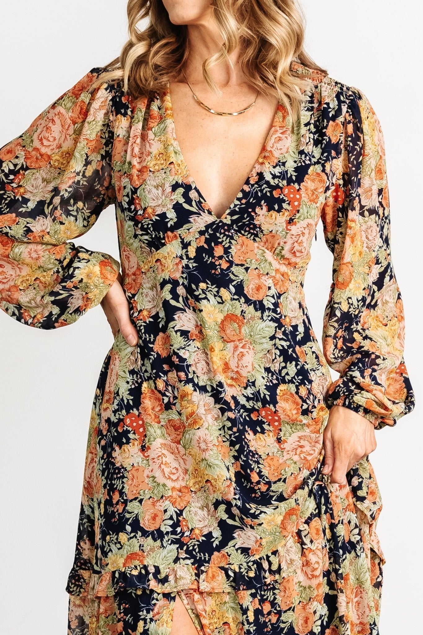 Bowman Deep V Maxi Dress | Navy Floral