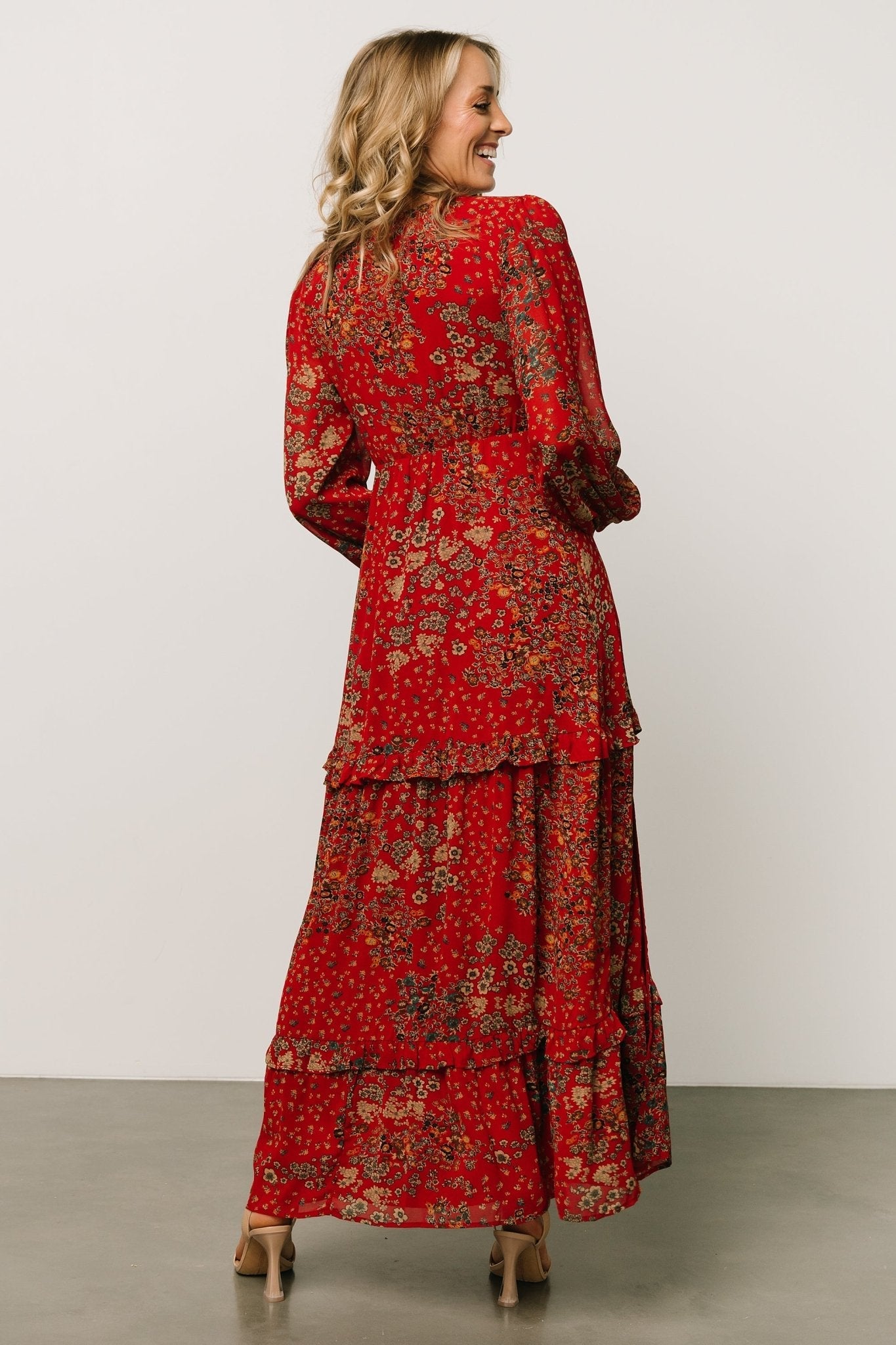 Bowman Deep V Maxi Dress | Red Multi