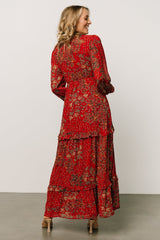 Bowman Deep V Maxi Dress | Red Multi