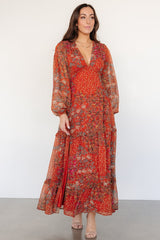Bowman Deep V Maxi Dress | Rust Multi