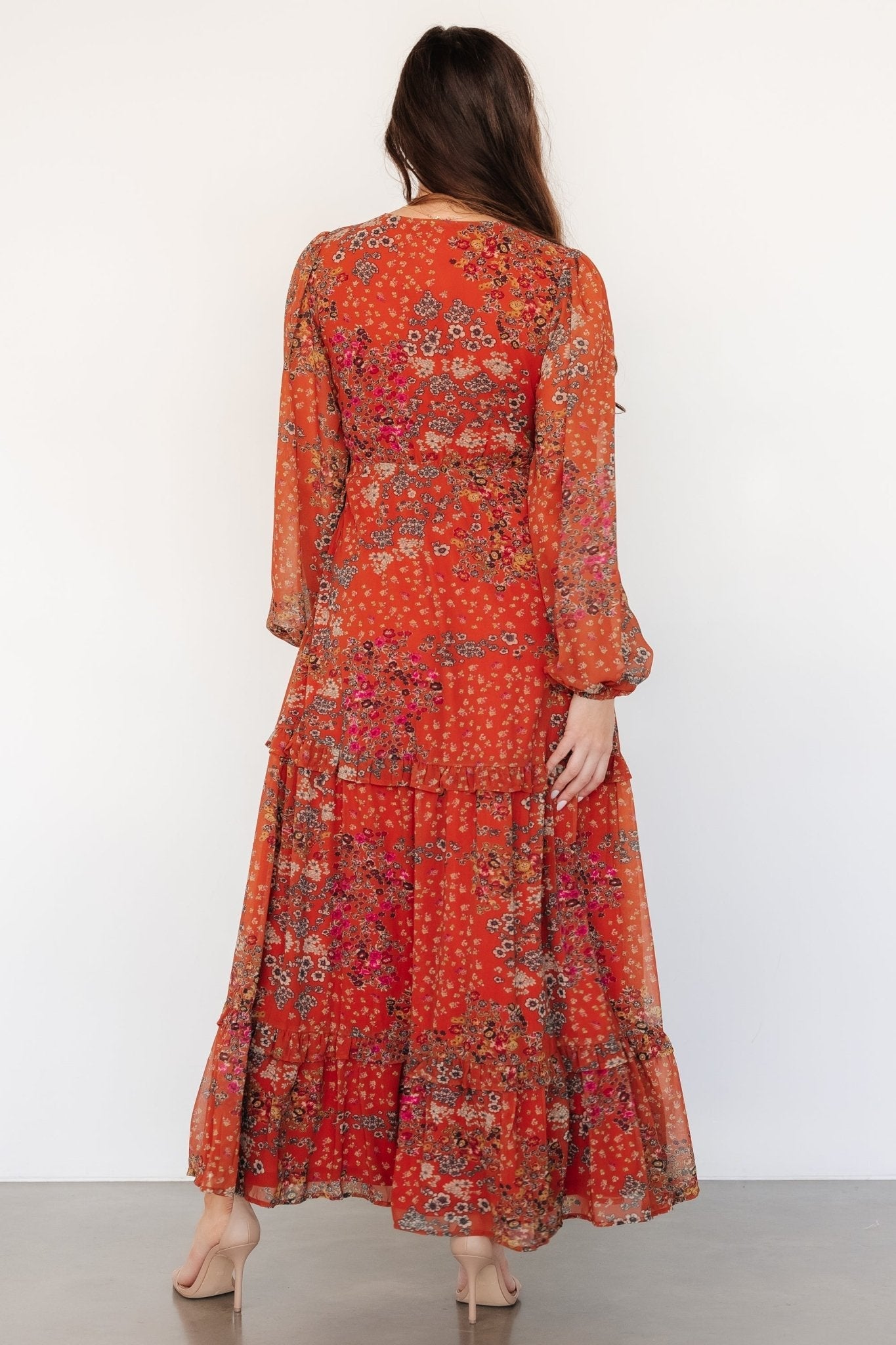 Bowman Deep V Maxi Dress | Rust Multi