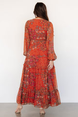 Bowman Deep V Maxi Dress | Rust Multi