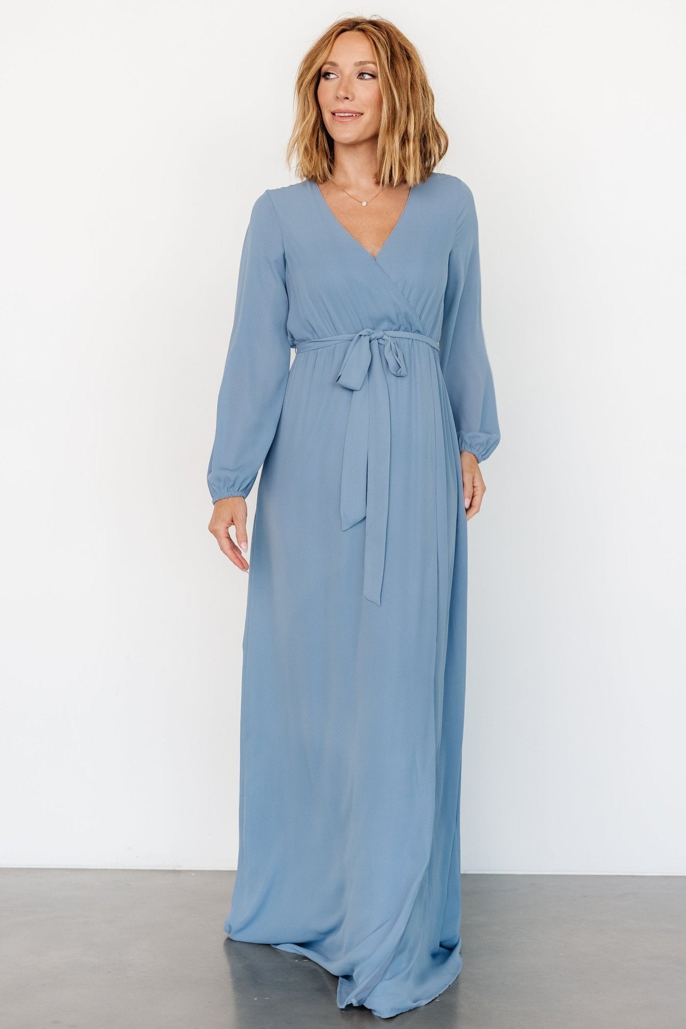 Breanne Faux Wrap Maxi Dress | Slate Blue