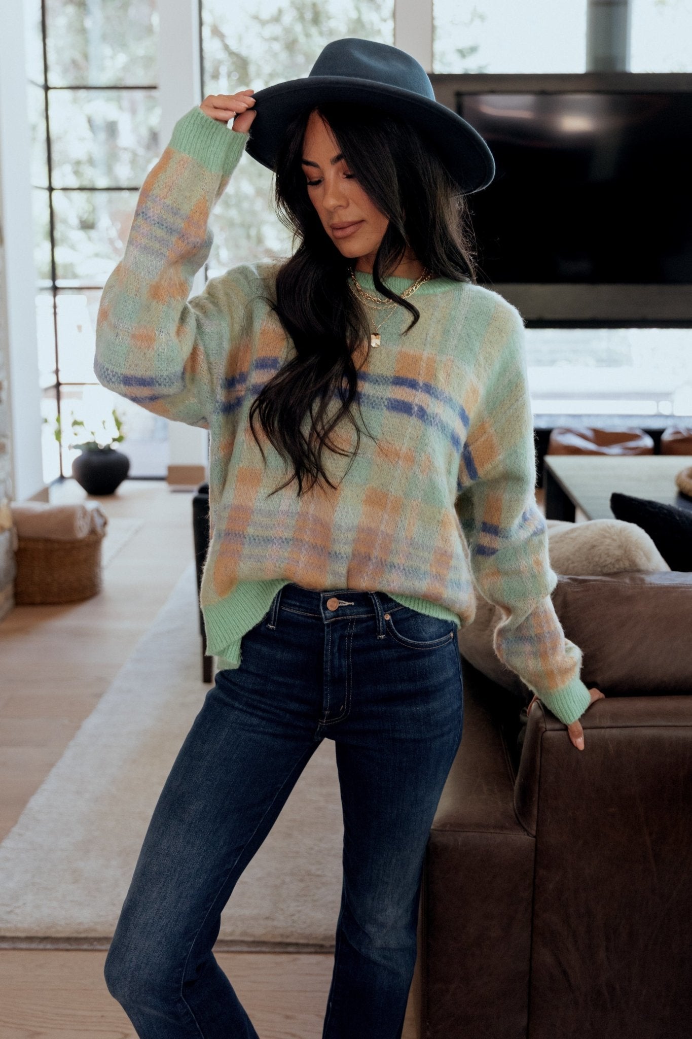 Brentridge Plaid Sweater | Green Multi