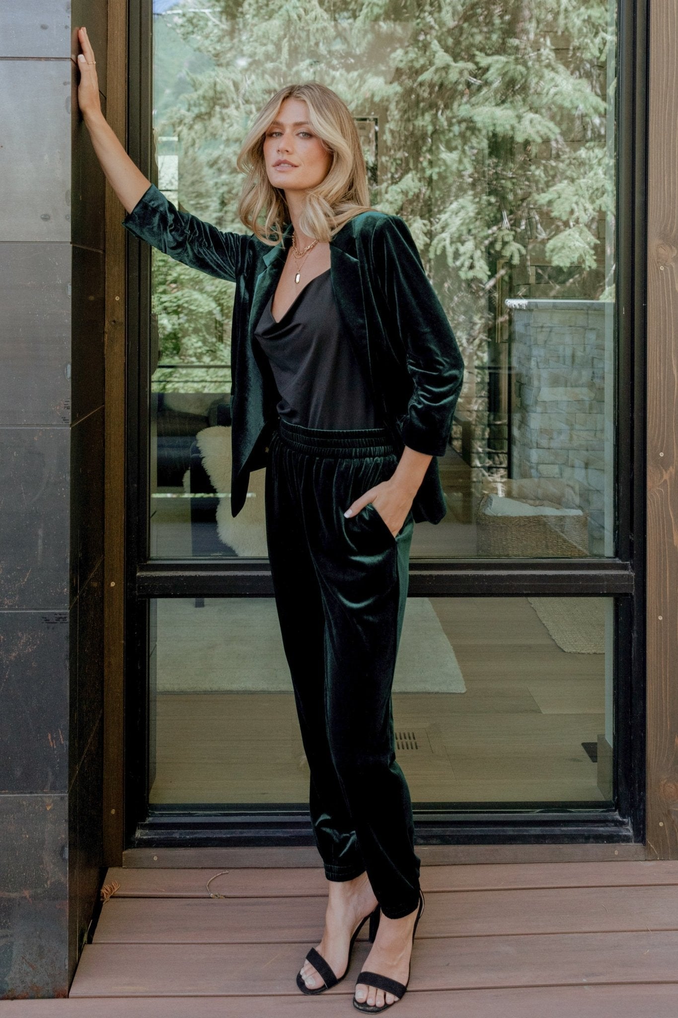 Brinton Velvet Blazer | Dark Green