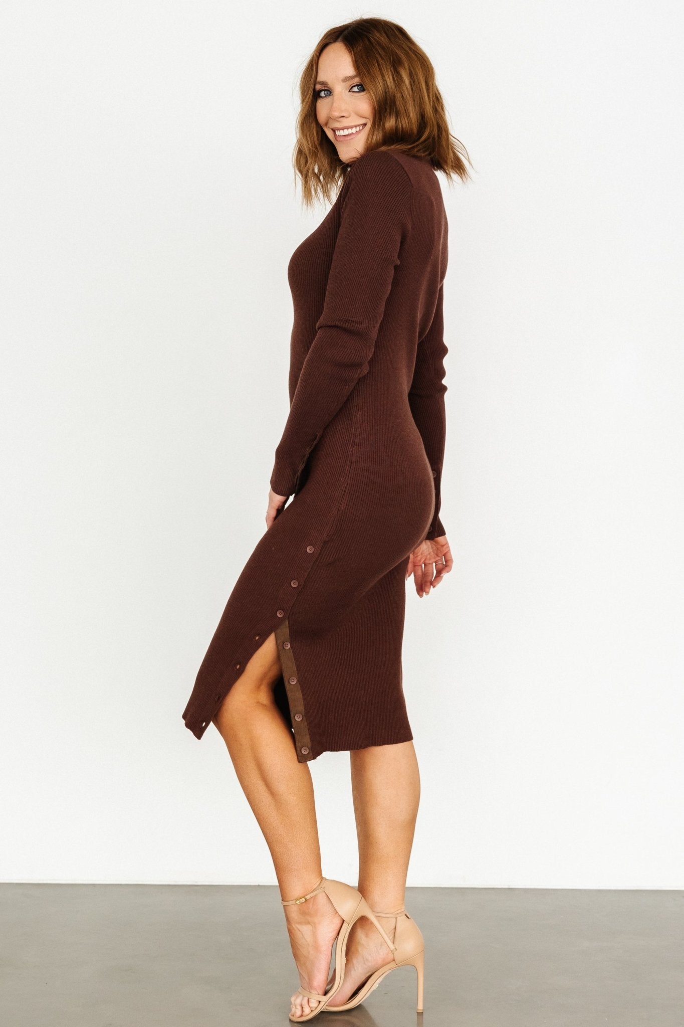 Caldwell Ribbed Turtleneck Midi Dress | Brown