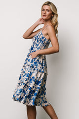 Calina Midi Dress | Ivory + Blue Floral