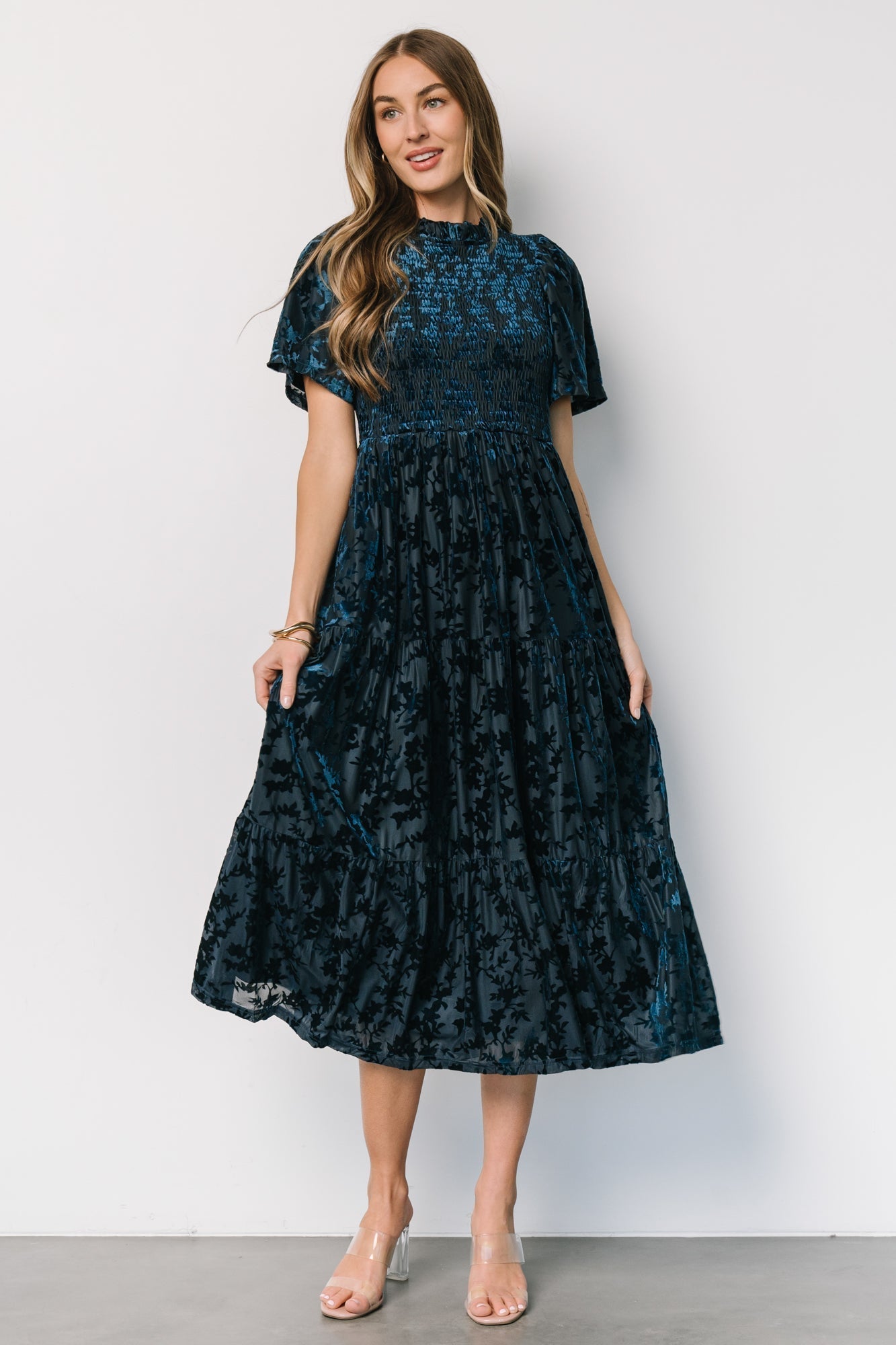 Callen Smocked Velvet Dress | Deep Blue