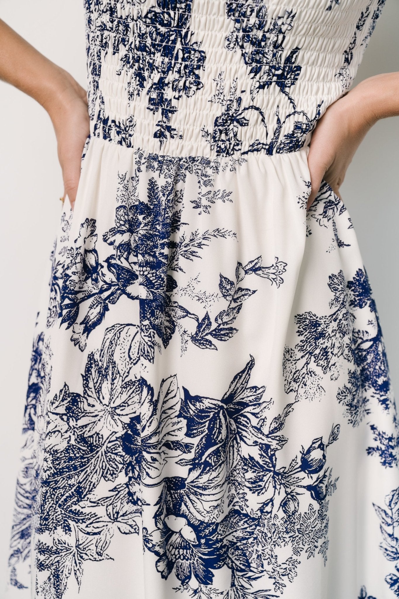 Capri Smocked Maxi Dress | Ivory + Blue Floral