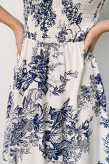 Capri Smocked Maxi Dress | Ivory + Blue Floral
