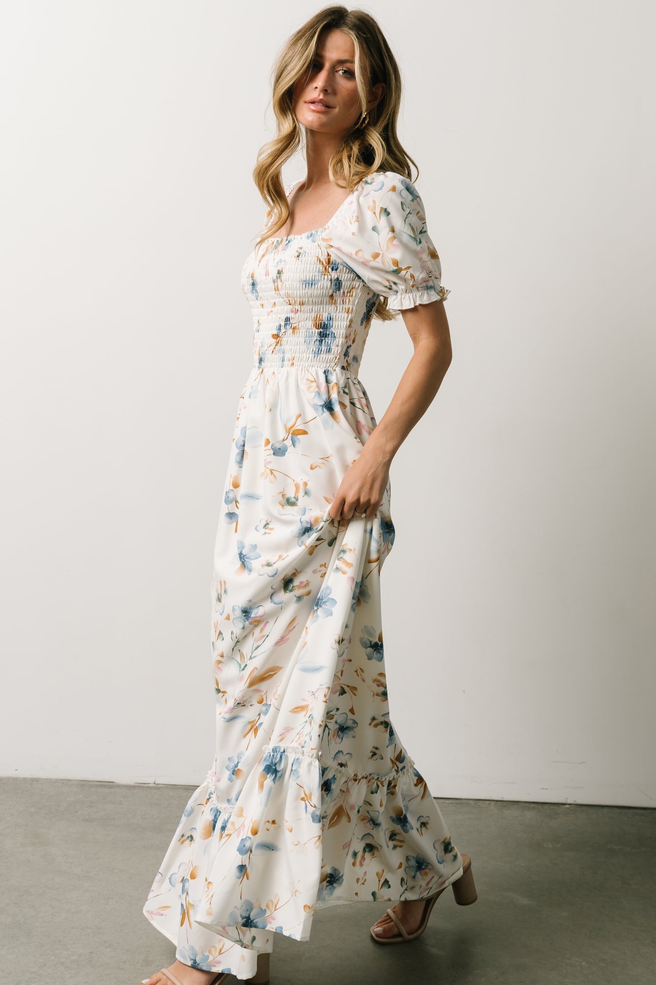 Capri Smocked Maxi Dress | White Multi Print
